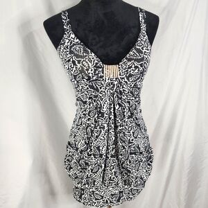 SHORELINE Size S/M Rhinestone Blouson Beachwear Mini Dress w/ Kangaroo Pocket